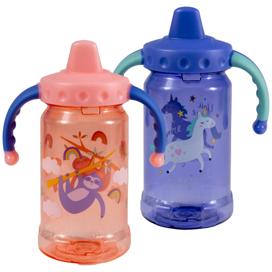 COOL GEAR 2-Pack 12 oz Gripper Sipper Cups For Kids & Toddlers - Dishwasher Safe, Spillproof, Leakproof Waterbottle With Handles For Babies