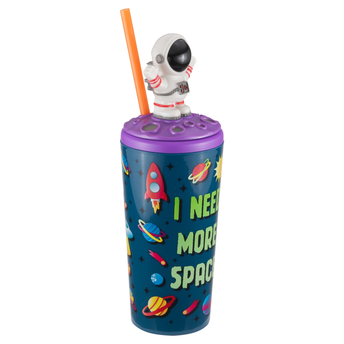 Cool Gear 4-Pack 18 oz Fun Toppers Astronaut Character Lid Tumblers with straw included | Durable, Reusable Water Bottle Gift for Kids, Adults