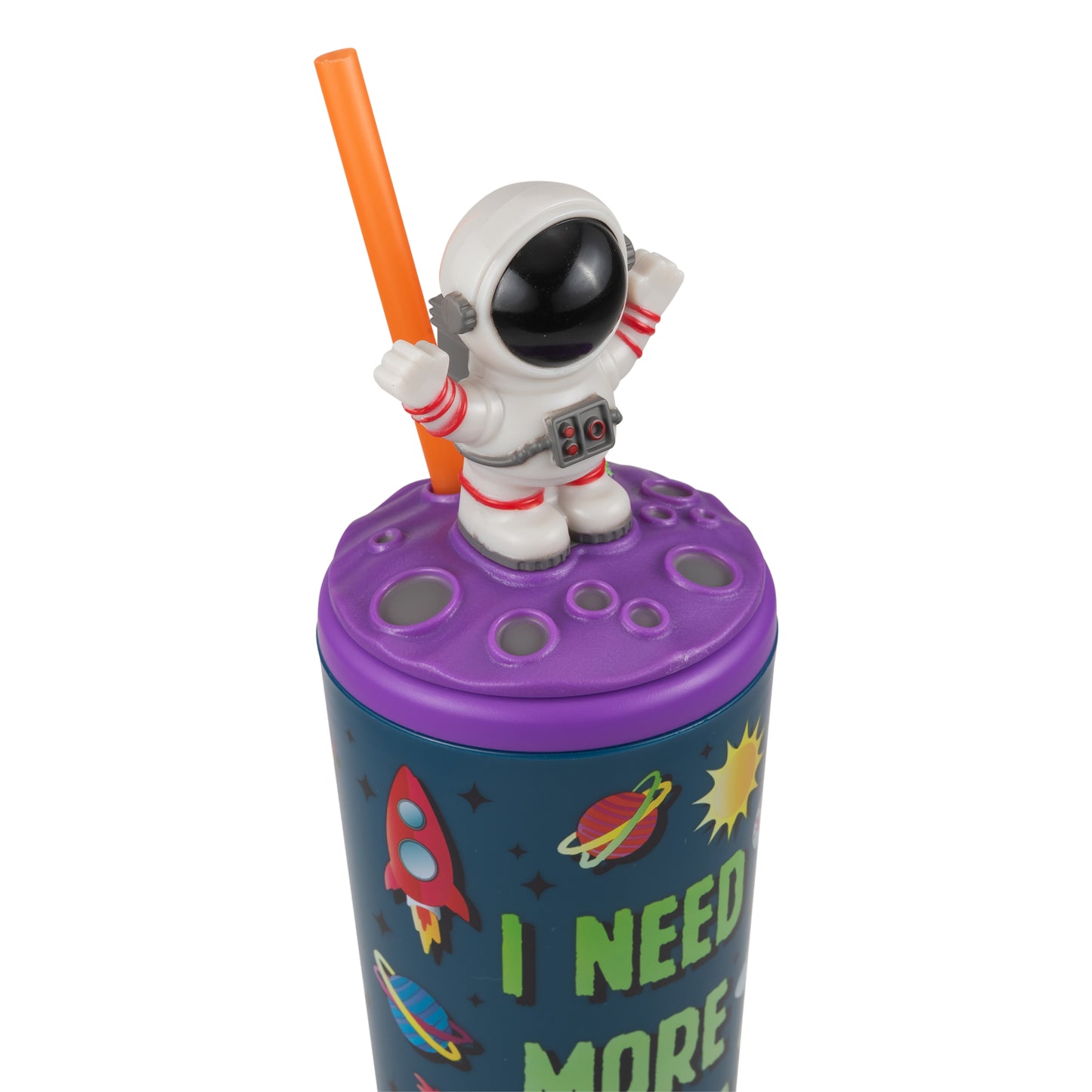 Cool Gear 4-Pack 18 oz Fun Toppers Astronaut Character Lid Tumblers with straw included | Durable, Reusable Water Bottle Gift for Kids, Adults