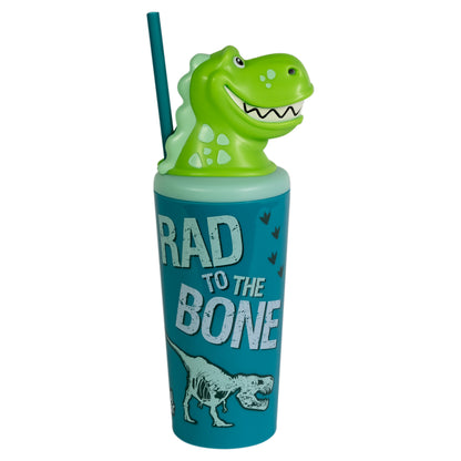 Cool Gear 4-Pack 18 oz Fun Toppers Dinosaur Character Lid Tumblers with straw included | Durable, Reusable Water Bottle Gift for Kids, Adults