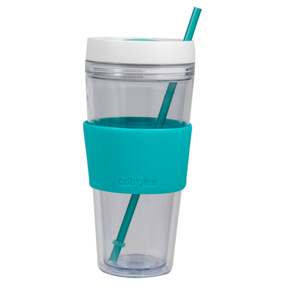 4 Pack COOL GEAR 24 oz Callisto Clear Chiller with Straw and Band | Dual Function Closure Colored Re-Usable Tumbler Water Bottle
