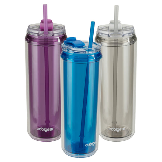 Cool Gear 3-Pack 22 oz Modern Tumbler with Reusable Straw | Dishwasher Safe, Cup Holder Friendly, Spillproof, Double-Wall Insulated Travel Tumbler | Solid Variety Pack