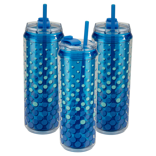 Cool Gear 3-Pack 22 oz Modern Tumbler with Reusable Straw | Dishwasher Safe, Cup Holder Friendly, Spillproof, Double-Wall Insulated Travel Tumbler | Printed Dots Pack