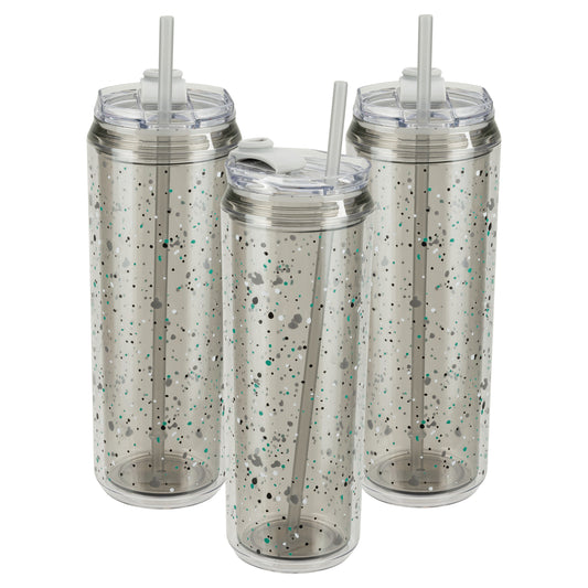 Cool Gear 3-Pack 22 oz Modern Tumbler with Reusable Straw | Dishwasher Safe, Cup Holder Friendly, Spillproof, Double-Wall Insulated Travel Tumbler | Printed Splatter Pack