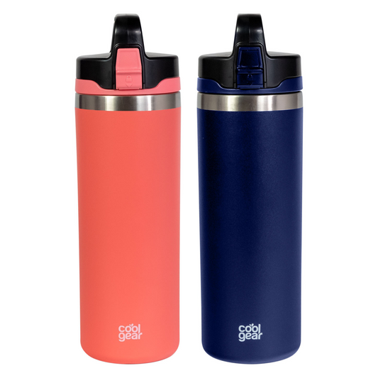 2 Pack COOL GEAR Niagara 25oz Stainless Steel Water Bottle | Chugger Locking lid