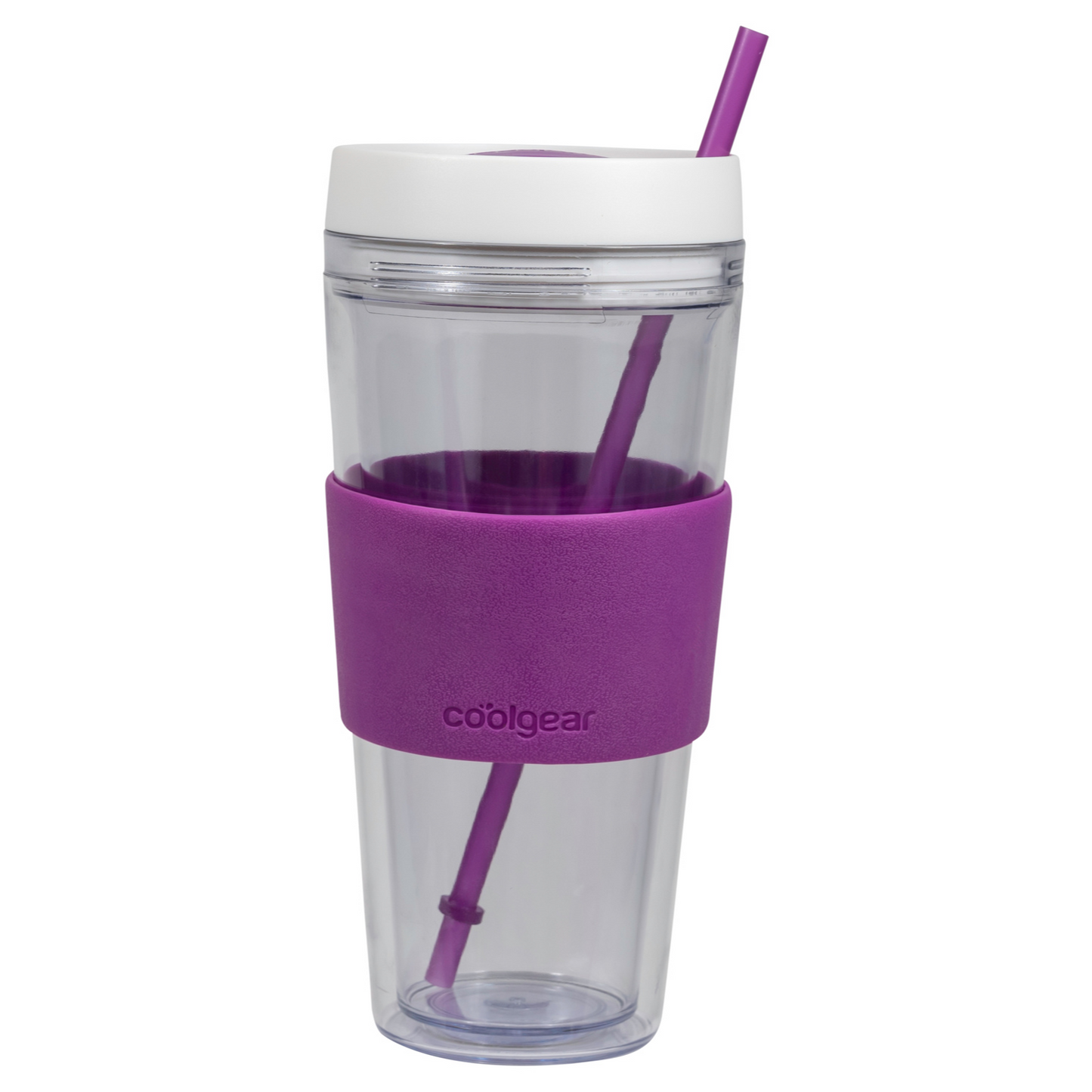 4 Pack COOL GEAR 24 oz Callisto Clear Chiller with Straw and Band | Dual Function Spill-Proof Closure Colored Re-Usable Tumbler Water Bottle