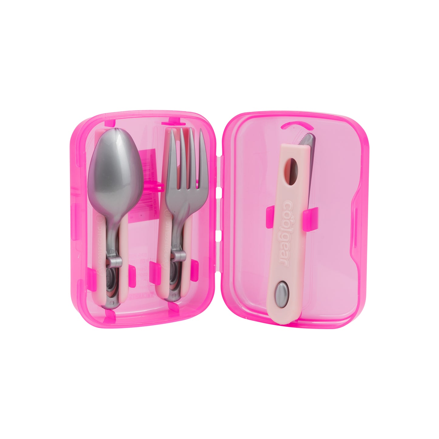 Cool Gear 3-Pack Travel Reusable Utensil Set with Slider Carry Case | Portable Knife, Fork, Spoon Silverware, Eco-Friendly Cutlery for Camping, Picnics, Kids & Adults - Gray, Pink, & Blue