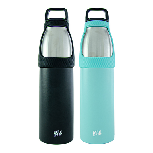 2 Pack COOL GEAR Saturn 24oz Stainless Steel Water Bottle | Silicone Tension Strap Tumbler
