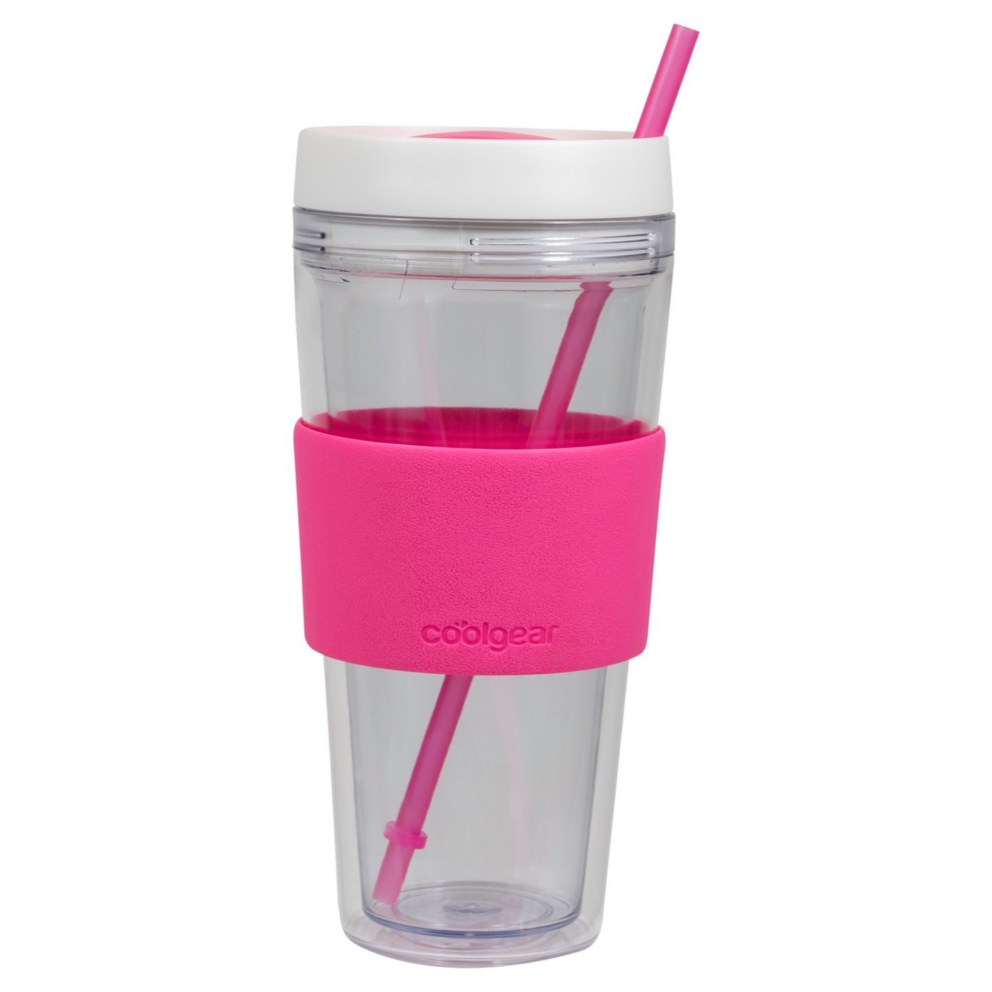 4 Pack COOL GEAR 24 oz Callisto Clear Chiller with Straw and Band | Dual Function Spill-Proof Closure Colored Re-Usable Tumbler Water Bottle