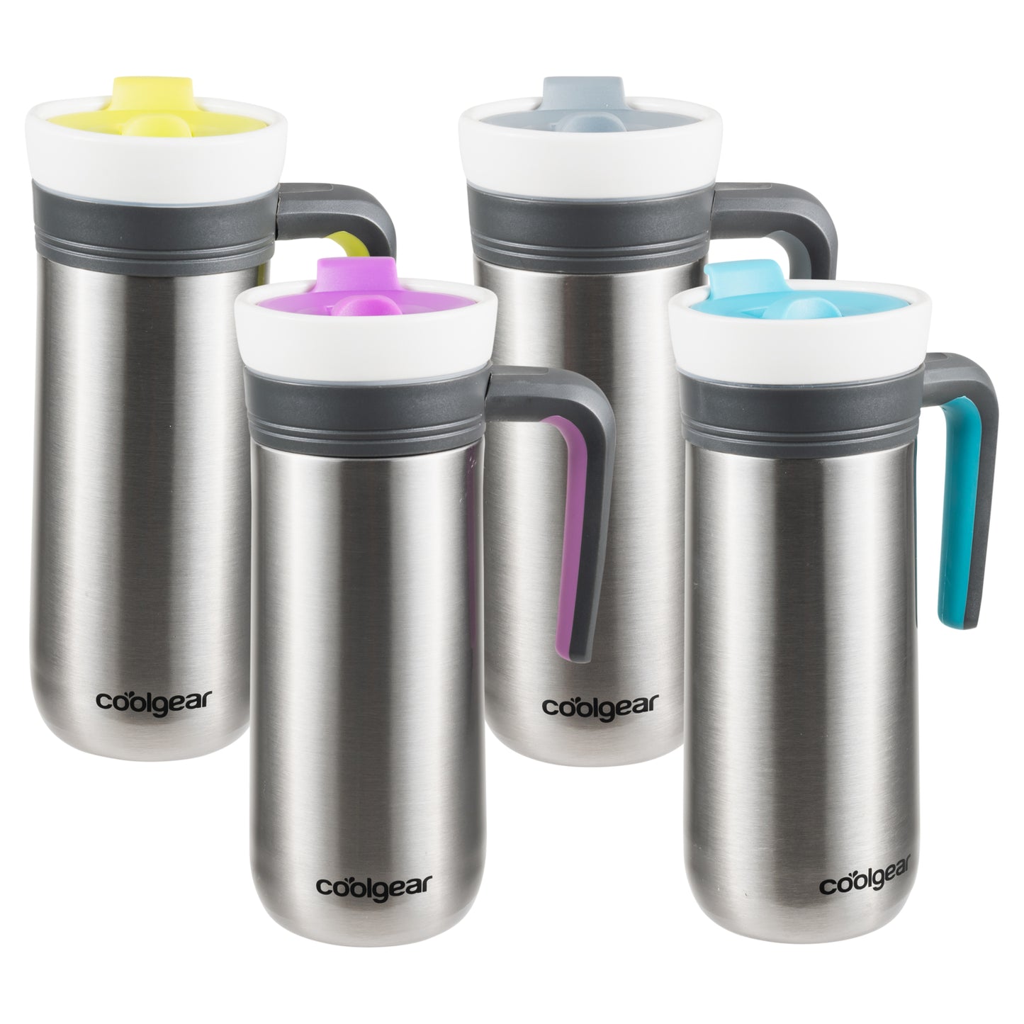 COOL GEAR 4-Pack 12 oz Stainless Steel Kona Triple Insulated Travel Mug with Handle | Great For Coffee, Tea, Matcha and Keeping Drinks Hot