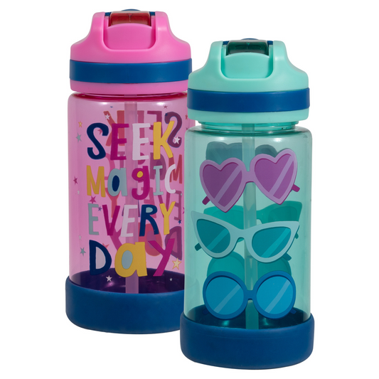 Cool Gear Kid's Pier Leakproof Sipper Water Bottle, Finger Loop on Cap for Easy Carrying, 16 Ounce, 2 Packs