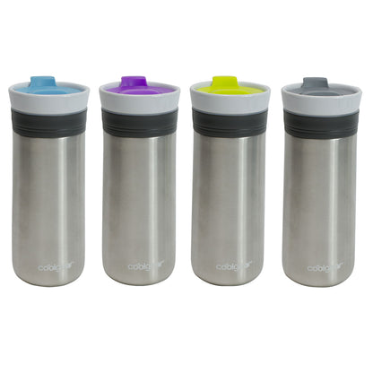 COOL GEAR 4-Pack 12 oz Stainless Steel Kona Triple Insulated Travel Mug | Great For Coffee, Tea, Matcha and Keeping Drinks Hot