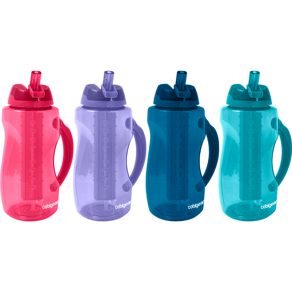 Cool Gear 4-Pack 64 oz Dual Wave Bottle with Freezer Stick | Large Capacity Water Bottle Keeps Drinks Cold for Gym, Outdoors, Travel