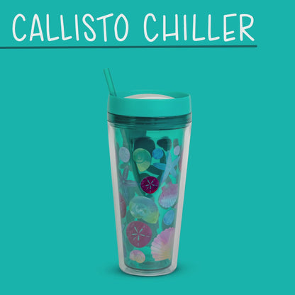 4 Pack COOL GEAR 24 oz Callisto Printed Chiller with Straw | Dual Function Closure Printed Re-Usable Tumbler Water Bottle