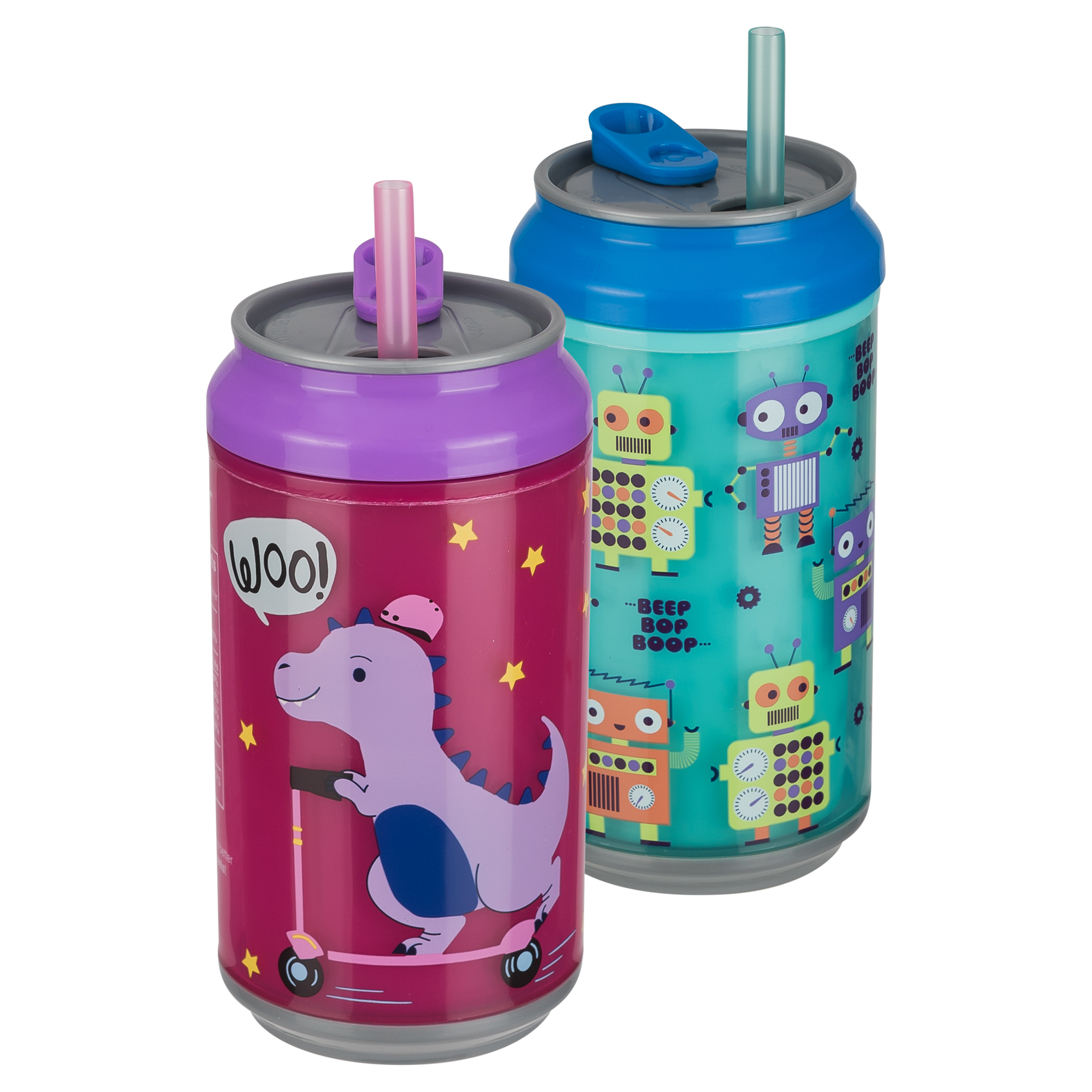 COOL GEAR CAN – 2 Pack 12 OZ | Pop Can Style Double Wall Insulated Spill-Proof Straw Included Fun Drink Cup for Kids Travel-Friendly