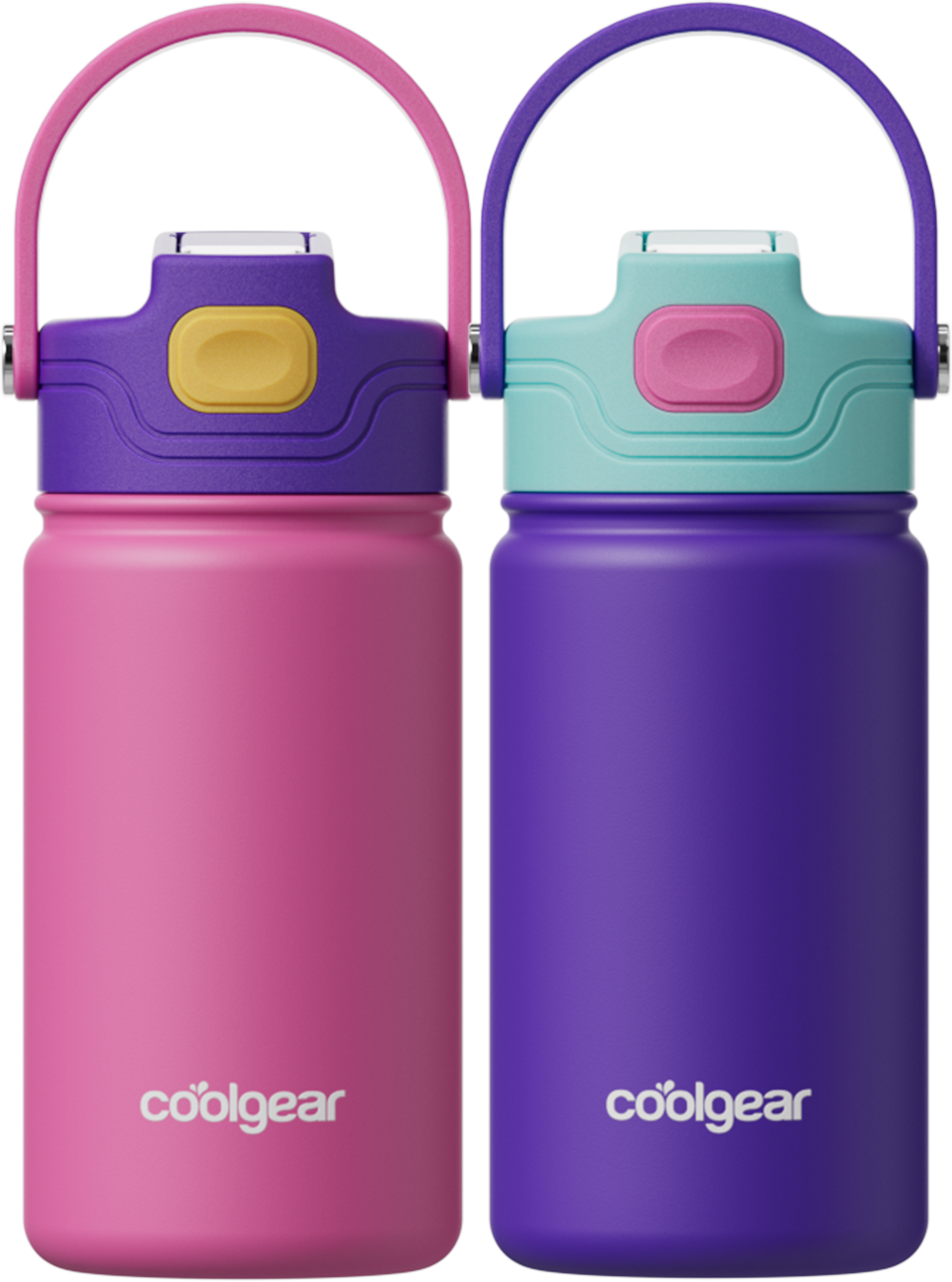 COOL GEAR 12 oz Journey Stainless Steel Water Bottle, Reusable Bottle with Handle, 2 Pack, BPA Free