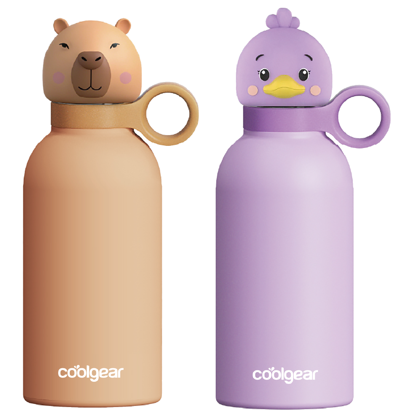 COOL GEAR 2-Pack 13 oz Bottle Buddy Stainless Steel Water Bottle for Kids, Reusable Bottle with Playful Character Lids, BPA Free