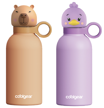COOL GEAR 2-Pack 13 oz Bottle Buddy Stainless Steel Water Bottle for Kids, Reusable Bottle with Playful Character Lids, BPA Free