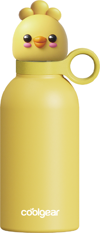 COOL GEAR 2-Pack 13 oz Bottle Buddy Stainless Steel Water Bottle for Kids, Reusable Bottle with Playful Character Lids, BPA Free
