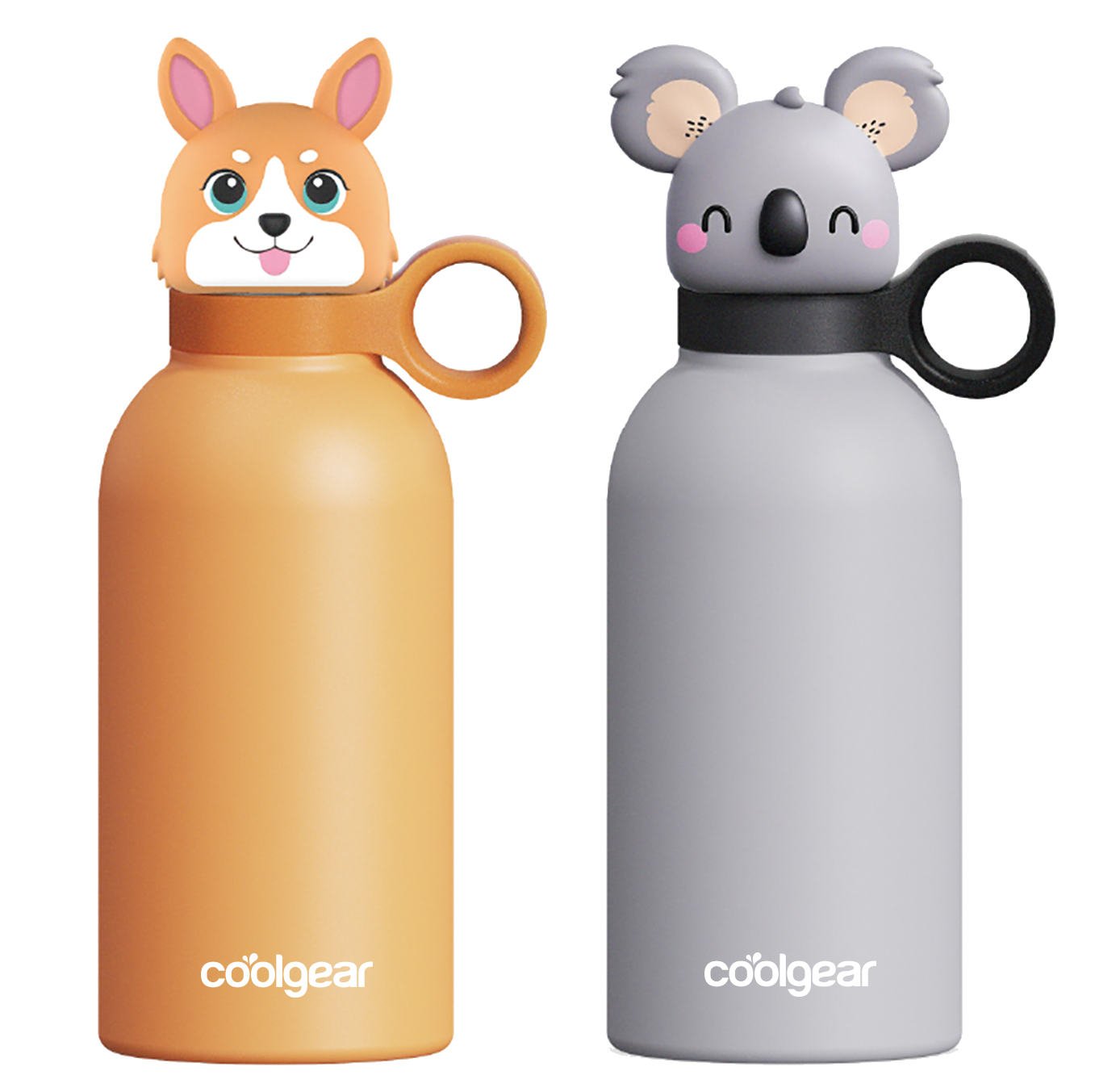 COOL GEAR 2-Pack 13 oz Bottle Buddy Stainless Steel Water Bottle for Kids, Reusable Bottle with Playful Character Lids, BPA Free