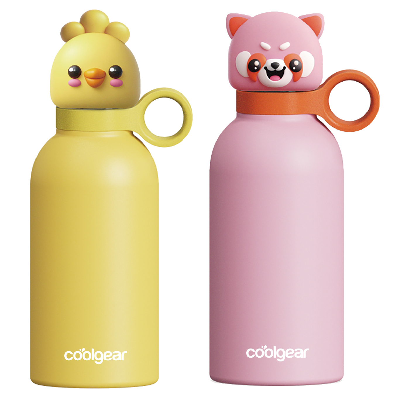 COOL GEAR 2-Pack 13 oz Bottle Buddy Stainless Steel Water Bottle for Kids, Reusable Bottle with Playful Character Lids, BPA Free