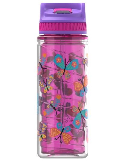 Cool Gear 2 Pack 16 oz Kids Twist Water Bottle with Double Wall, Sipper Lid and Finger Loop Cap with Printed Design | Great for Outdoors, Party Favors and More