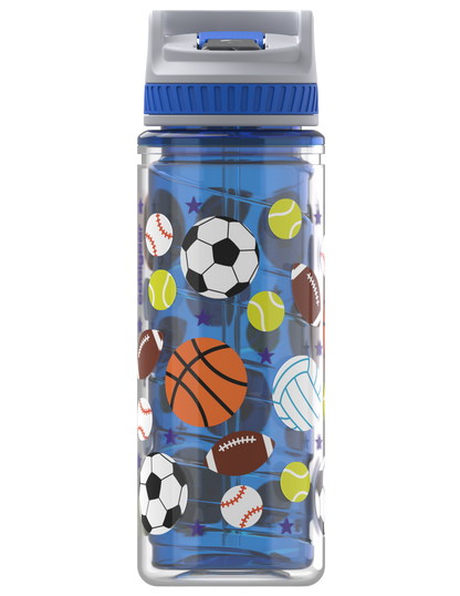 Cool Gear 2 Pack 16 oz Kids Twist Water Bottle with Double Wall, Sipper Lid and Finger Loop Cap with Printed Design | Great for Outdoors, Party Favors and More