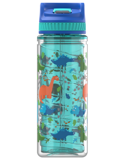 Cool Gear 2 Pack 16 oz Kids Twist Water Bottle with Double Wall, Sipper Lid and Finger Loop Cap with Printed Design | Great for Outdoors, Party Favors and More