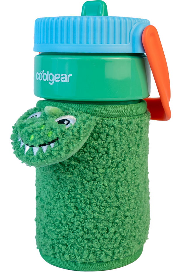 COOL GEAR 16oz GO GRIP Bottle with Plushie Sleeve, Reusable Water Bottle with Straw, BPA-Free, Removable Plush Sleeve - DINO/SHARK/UNICORN