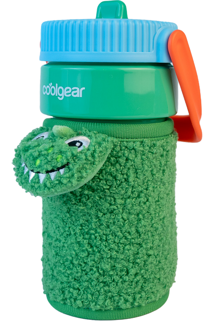 COOL GEAR 16oz GO GRIP Bottle with Plushie Sleeve, Reusable Water Bottle with Straw, BPA-Free, Removable Plush Sleeve - DINO/SHARK/UNICORN
