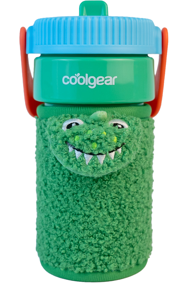 COOL GEAR 16oz GO GRIP Bottle with Plushie Sleeve, Reusable Water Bottle with Straw, BPA-Free, Removable Plush Sleeve - DINO/SHARK/UNICORN