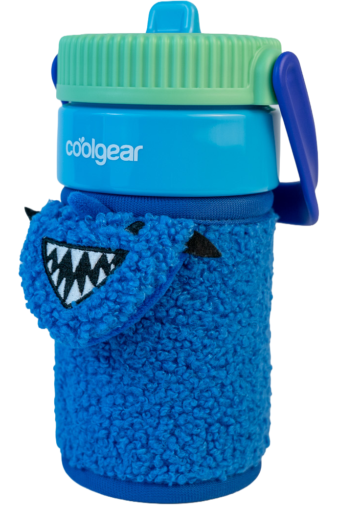 COOL GEAR 16oz GO GRIP Bottle with Plushie Sleeve, Reusable Water Bottle with Straw, BPA-Free, Removable Plush Sleeve - DINO/SHARK/UNICORN