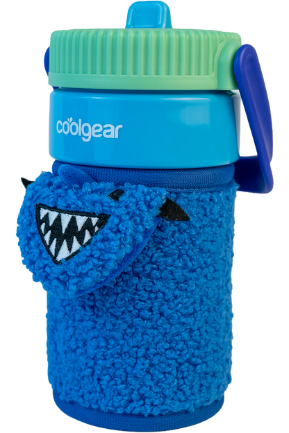 COOL GEAR 16oz GO GRIP Bottle with Plushie Sleeve, Reusable Water Bottle with Straw, BPA-Free, Removable Plush Sleeve - DINO/SHARK/UNICORN