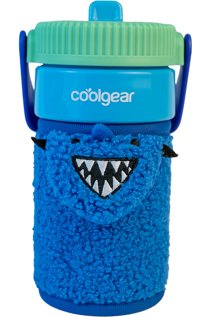 COOL GEAR 16oz GO GRIP Bottle with Plushie Sleeve, Reusable Water Bottle with Straw, BPA-Free, Removable Plush Sleeve - DINO/SHARK/UNICORN