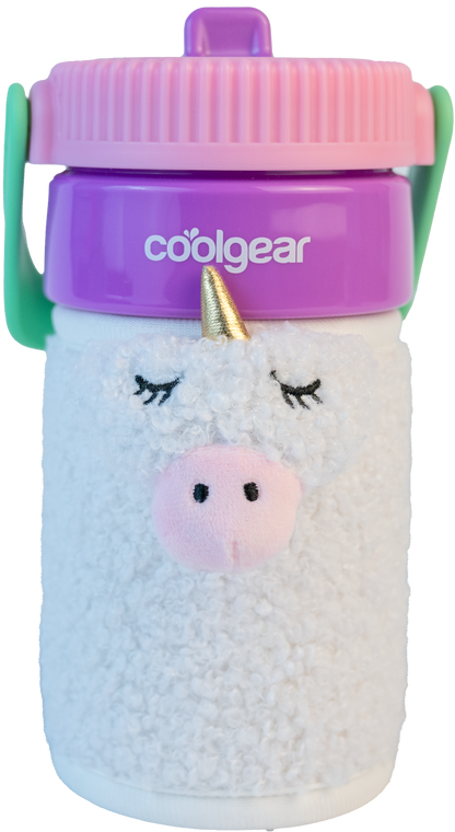 COOL GEAR 16oz GO GRIP Bottle with Plushie Sleeve, Reusable Water Bottle with Straw, BPA-Free, Removable Plush Sleeve - DINO/SHARK/UNICORN