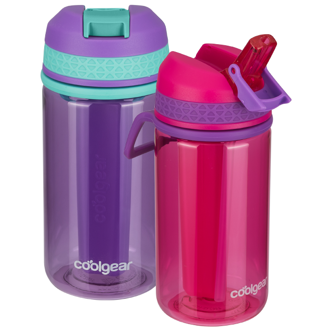 Cool Gear 2-Pack 18 oz System Leakproof Water Bottle, Textured Silicone Band with Sipper Lid