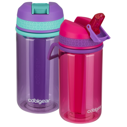 Cool Gear 2-Pack 18 oz System Leakproof Water Bottle, Textured Silicone Band with Sipper Lid