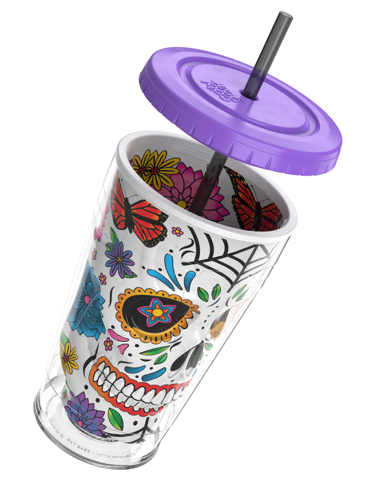 COOL GEAR 18oz Sugar Skull Chiller Tumbler with Straw, Reusable Cold Drink Cup, BPA-Free, Colorful Sugar Skull Design, Everyday Tumbler