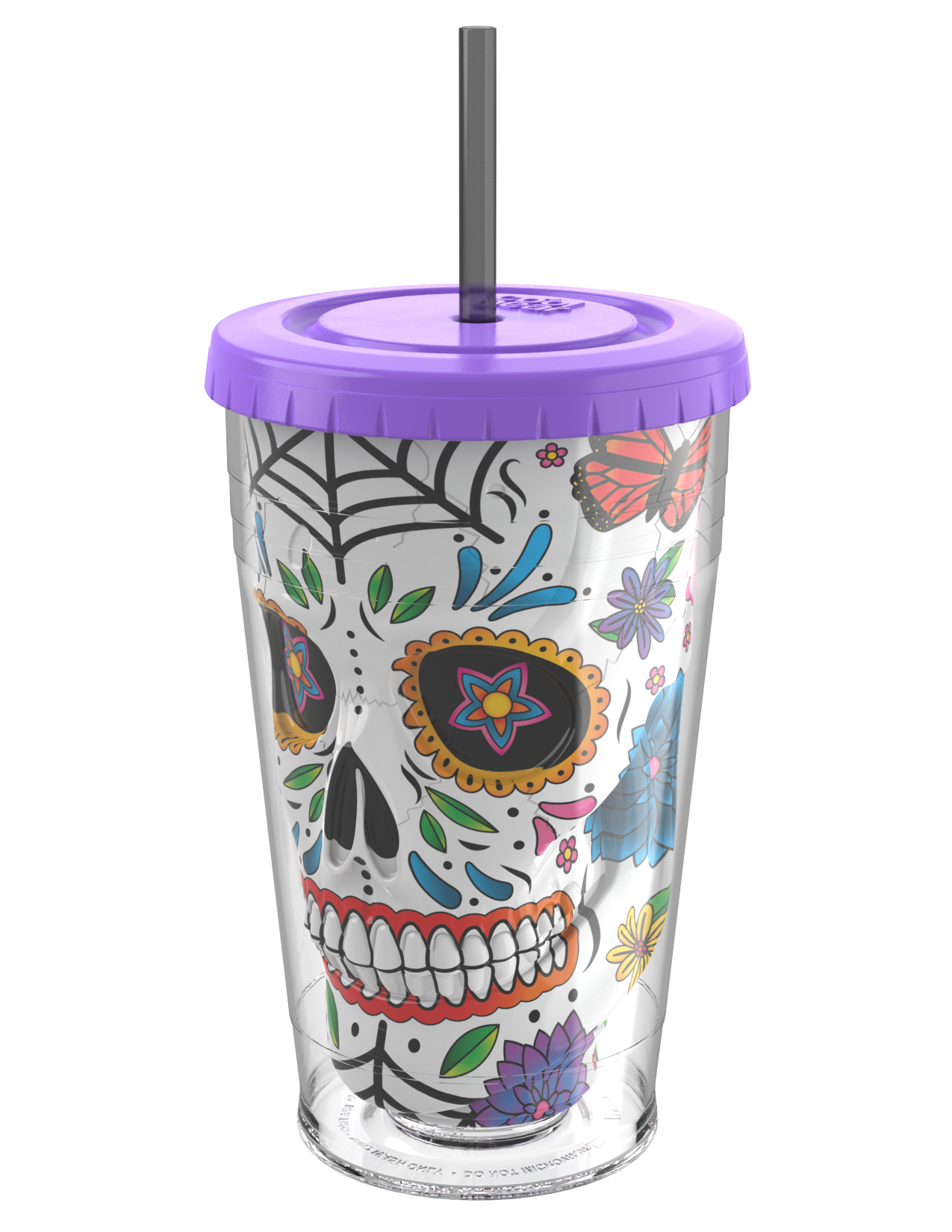 COOL GEAR 18oz Sugar Skull Chiller Tumbler with Straw, Reusable Cold Drink Cup, BPA-Free, Colorful Sugar Skull Design, Everyday Tumbler