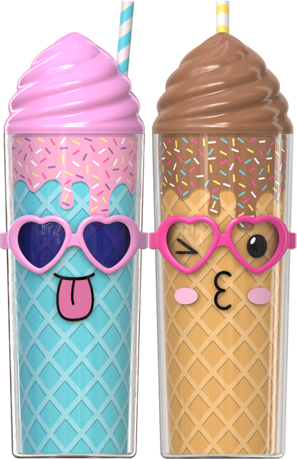 COOL GEAR 2-Pack 20 oz Shady Sweets Tumbler with Pressure Fit Lid and Straw Included