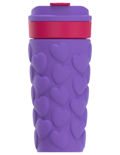 COOL GEAR 2-Pack 20oz Go Grip Coffee Mug, Heart and Gummy Bear Pattern Reusable Travel Mug, BPA Free Lid, Hot and Cold Beverages