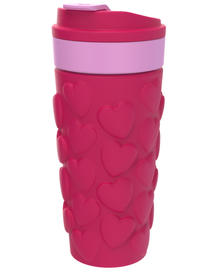 COOL GEAR 2-Pack 20oz Go Grip Coffee Mug, Heart and Gummy Bear Pattern Reusable Travel Mug, BPA Free Lid, Hot and Cold Beverages