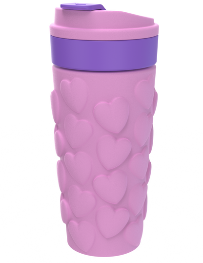 COOL GEAR 2-Pack 20oz Go Grip Coffee Mug, Heart and Gummy Bear Pattern Reusable Travel Mug, BPA Free Lid, Hot and Cold Beverages