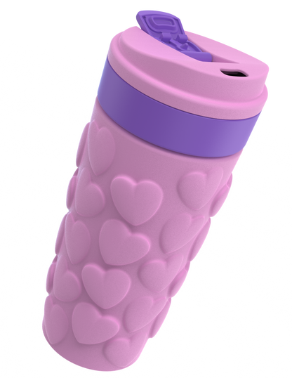 COOL GEAR 2-Pack 20oz Go Grip Coffee Mug, Heart and Gummy Bear Pattern Reusable Travel Mug, BPA Free Lid, Hot and Cold Beverages