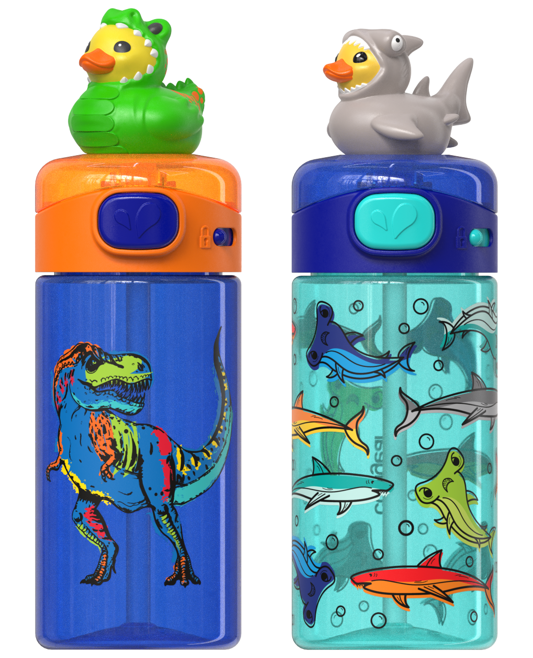 COOL GEAR 2-Pack 20 ozPop Topper Tumbler with Straw, Mix-and-Match Character Topper, BPA Free Reusable Cup