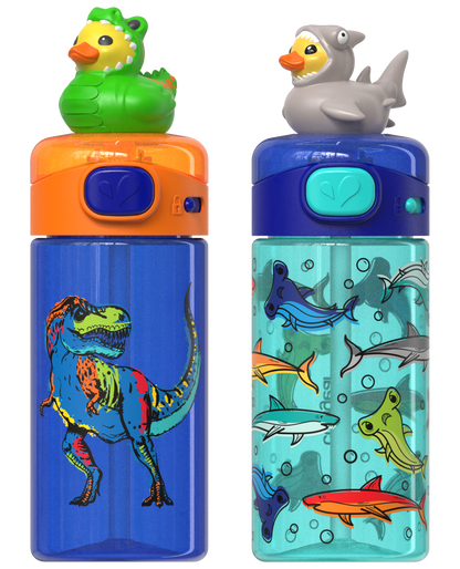 COOL GEAR 2-Pack 20 ozPop Topper Tumbler with Straw, Mix-and-Match Character Topper, BPA Free Reusable Cup