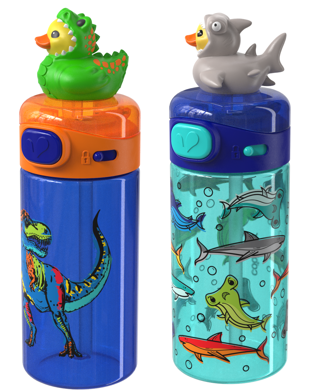 COOL GEAR 2-Pack 20 ozPop Topper Tumbler with Straw, Mix-and-Match Character Topper, BPA Free Reusable Cup