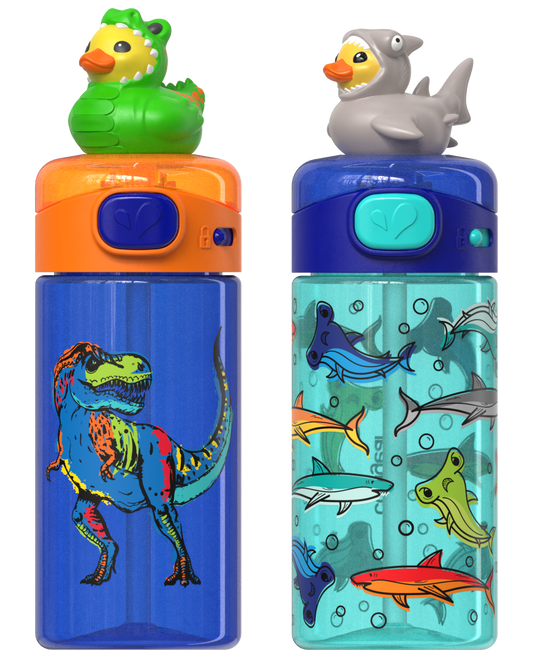 COOL GEAR 2-Pack 20 ozPop Topper Tumbler with Straw, Mix-and-Match Character Topper, BPA Free Reusable Cup