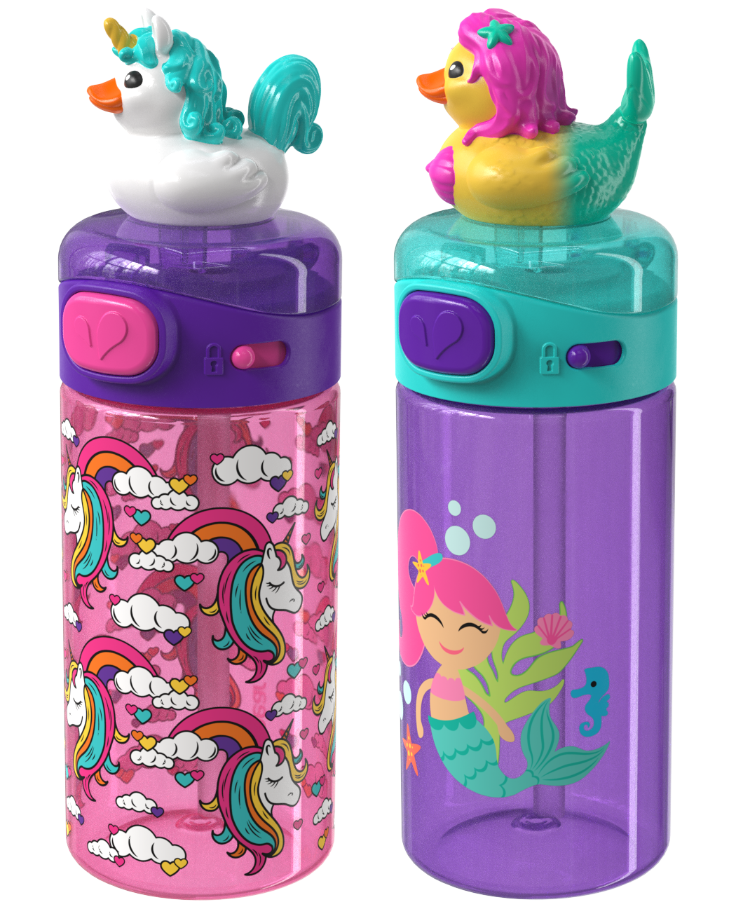 COOL GEAR 2-Pack 20 ozPop Topper Tumbler with Straw, Mix-and-Match Character Topper, BPA Free Reusable Cup