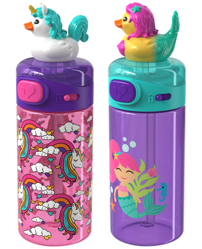COOL GEAR 2-Pack 20 ozPop Topper Tumbler with Straw, Mix-and-Match Character Topper, BPA Free Reusable Cup